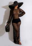 Fashion sexy cut-out knit hand hook tassel dress