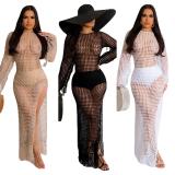 Fashion sexy cut-out knit hand hook tassel dress
