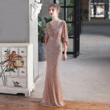 Long Sequins Plus Size Fat Beauty Performance Dress Formal Party Evening Dress