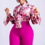 Women's Fashion Chic Slim Fit Printed Lace-Up Plus Size African Shirt