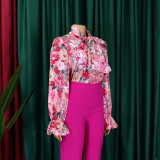 Women's Fashion Chic Slim Fit Printed Lace-Up Plus Size African Shirt