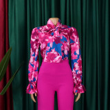 Women's Fashion Chic Slim Fit Printed Lace-Up Plus Size African Shirt