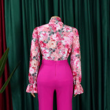 Women's Fashion Chic Slim Fit Printed Lace-Up Plus Size African Shirt