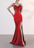 Sling Deep V Long Sexy Slim Fit Split Night Club Show Evening Dress