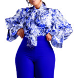 Women's Fashion Chic Slim Fit Printed Lace-Up Plus Size African Shirt