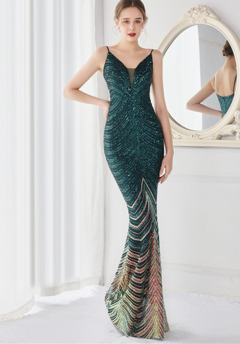 Long Sequins Plus Plus Size Performance Formal Party Evening Dress