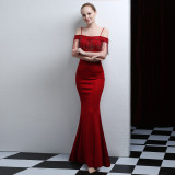 Bridal Toast Dress Fashion Fishtail Slim Fit Long Formal Party Elegant Red Evening Dress