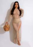 Fashion sexy cut-out knit hand hook tassel dress