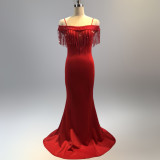 Bridal Toast Dress Fashion Fishtail Slim Fit Long Formal Party Elegant Red Evening Dress
