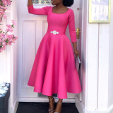 Women's Summer Solid Color Swing Dress Chic Evening Dress