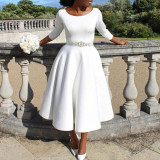 Women's Summer Solid Color Swing Dress Chic Evening Dress
