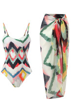 Ombre Tie Dye One Piece Swimsuit Cover Up Skirt Two-Piece Beach Swimwear Set Ombre Tie Dye One Piece Swimsuit Cover Up Skirt Two-Piece Beach Swimwear Set