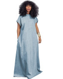 Vintage Loose Deep V Low Back Long Denim Dress