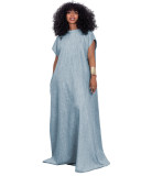 Vintage Loose Deep V Low Back Long Denim Dress