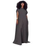 Vintage Loose Deep V Low Back Long Denim Dress
