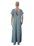 Vintage Loose Deep V Low Back Long Denim Dress