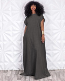 Vintage Loose Deep V Low Back Long Denim Dress