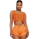 Ladies Fashion Casual Ripped Raw Denim Shorts