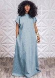 Vintage Loose Deep V Low Back Long Denim Dress