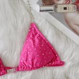 Women Sexy Crystal Diamond Chain Solid Lace-Up Bikini Two Pieces Swimwear