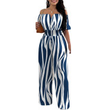 Women Off Shoulder V Neck Loose Straight Jumpsuit
