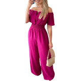 Women Off Shoulder V Neck Loose Straight Jumpsuit