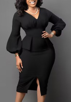 African Women v-neck puff sleeve slit dress African Women v-neck puff sleeve slit dress
