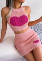 Women Casual Heart Print Contrasting Crop Top and Bodycon Skirt Two-Piece Set Women Casual Heart Print Contrasting Crop Top and Bodycon Skirt Two-Piece Set