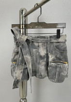 Women American Summer Camouflage Multi Pocket Low Rise Denim culotte skirt