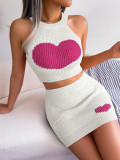 Women Casual Heart Print Contrasting Crop Top and Bodycon Skirt Two-Piece Set
