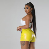 Women Fashion Candy Lace-Up Pu Leather Shorts