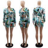 Women Printed Lace-Up Long Sleeve Shirt and Shorts Holidays Two-Piece Set