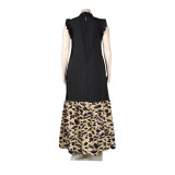 Plus Size Women Patchwork Print Short Sleeve Dress