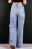 Women Loose Retro High Ripped Wide Leg Denim Pants