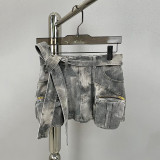 Women American Summer Camouflage Multi Pocket Low Rise Denim culotte skirt