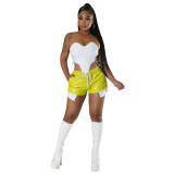Women Fashion Candy Lace-Up Pu Leather Shorts