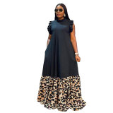 Plus Size Women Patchwork Print Short Sleeve Dress