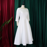 Women's Summer Solid Color Swing Dress Chic Evening Dress