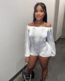 Women Sexy Off Shoulder Cutout Ripped Backless Knitting Bodycon Romper