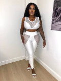 Hollow Mesh Hole See-Through Sexy Suit Mesh Patchwork Vest Trousers Two-piece Set