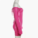 Women Sexy Off Shoulder Cutout Ripped Backless Knitting Bodycon Romper