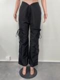 Women's Zip Lace-Up Solid Green Casual Trousers