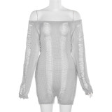 Women Sexy Off Shoulder Cutout Ripped Backless Knitting Bodycon Romper
