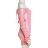 Women Sexy Off Shoulder Cutout Ripped Backless Knitting Bodycon Romper