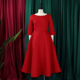 Women's Summer Solid Color Swing Dress Chic Evening Dress