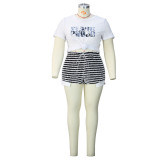 Striped Drawstring High Waist Shorts Sexy Fashion Casual Patchwork Plus Size Pants