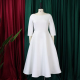 Women's Summer Solid Color Swing Dress Chic Evening Dress
