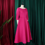 Women's Summer Solid Color Swing Dress Chic Evening Dress