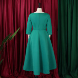 Women's Summer Solid Color Swing Dress Chic Evening Dress