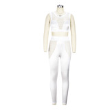 Hollow Mesh Hole See-Through Sexy Suit Mesh Patchwork Vest Trousers Two-piece Set